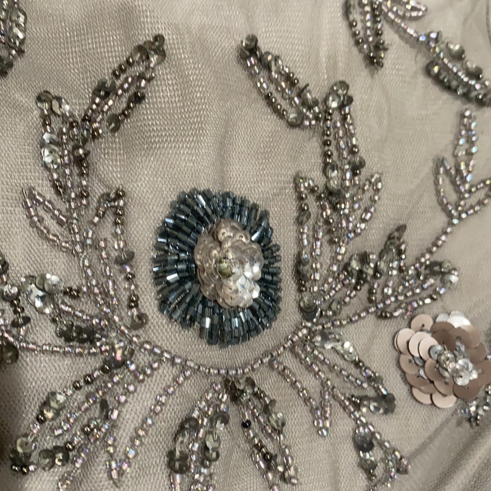 Adrianna Papell beaded short sleeves V- neck long gown - Picture 9 of 10